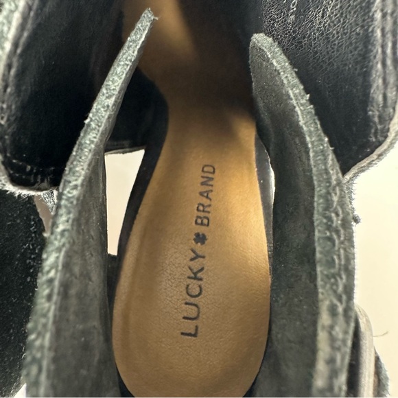 Lucky Brand Boots Sz 10 Suede Leather Cutout Design Wedge Heel Ankle Bootie - Picture 11 of 16